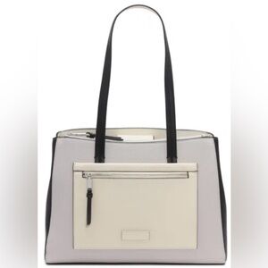 Calvin Klein Hadley triple compartment purse. NWT. Dove, cream and black.